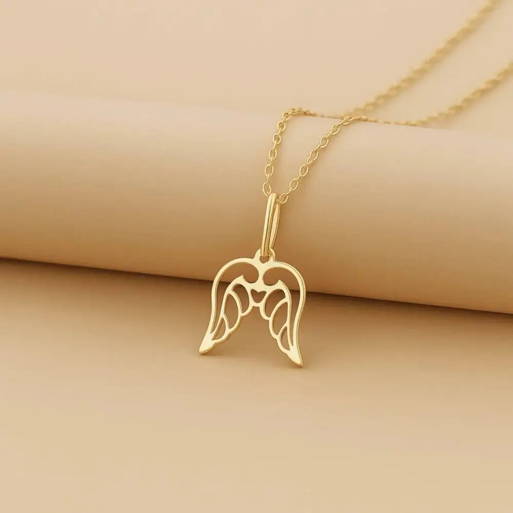 Exquisite 14K Yellow Gold Angel Wings Pendant with 18" Necklace – A Touch of Elegance.