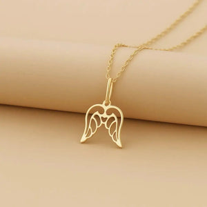 Exquisite 14K Yellow Gold Angel Wings Pendant with 18" Necklace – A Touch of Elegance.