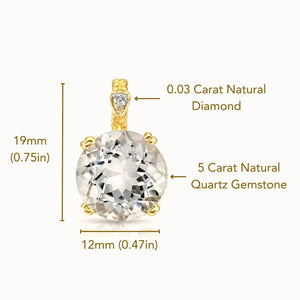 Exquisite 14K Yellow Gold Quartz Gemstone and Diamond Pendant Necklace.