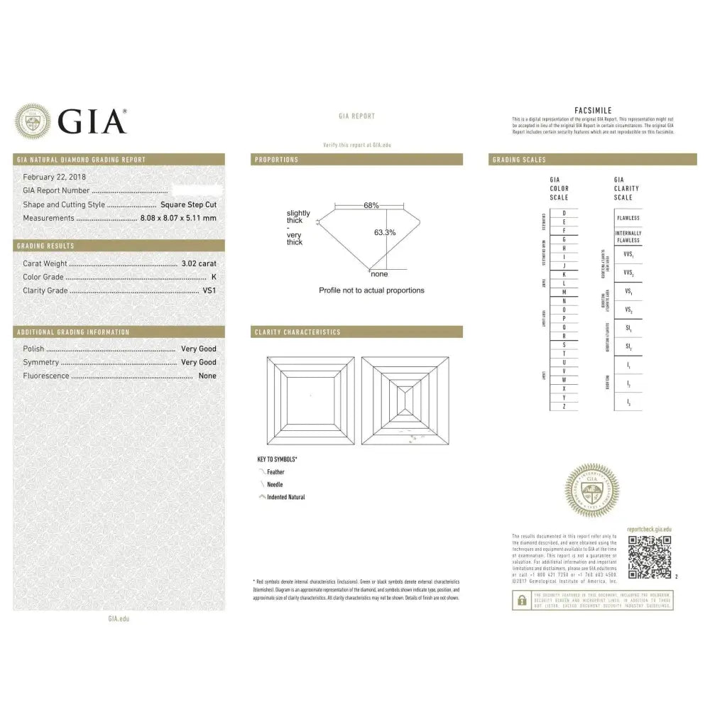 Exquisite 3.05 Carat Asscher Cut Natural Diamond in Whisper Thin® Setting.