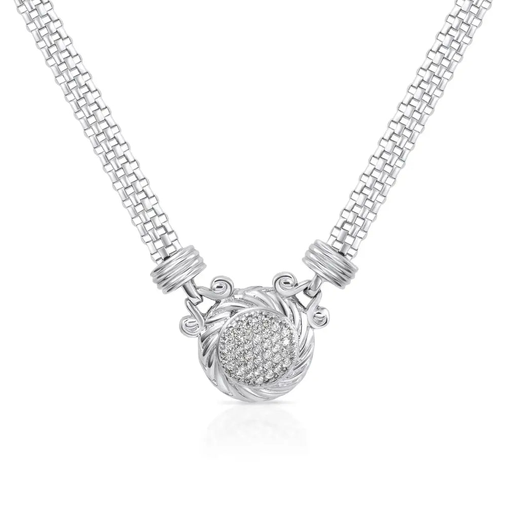 Exquisite 925 Sterling Silver Italian Handmade Round Necklace with Secure Lobster Clasp.
