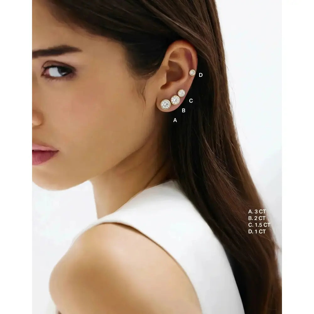 Exquisite Bezel-Set Round Lab Diamond Stud Earrings.