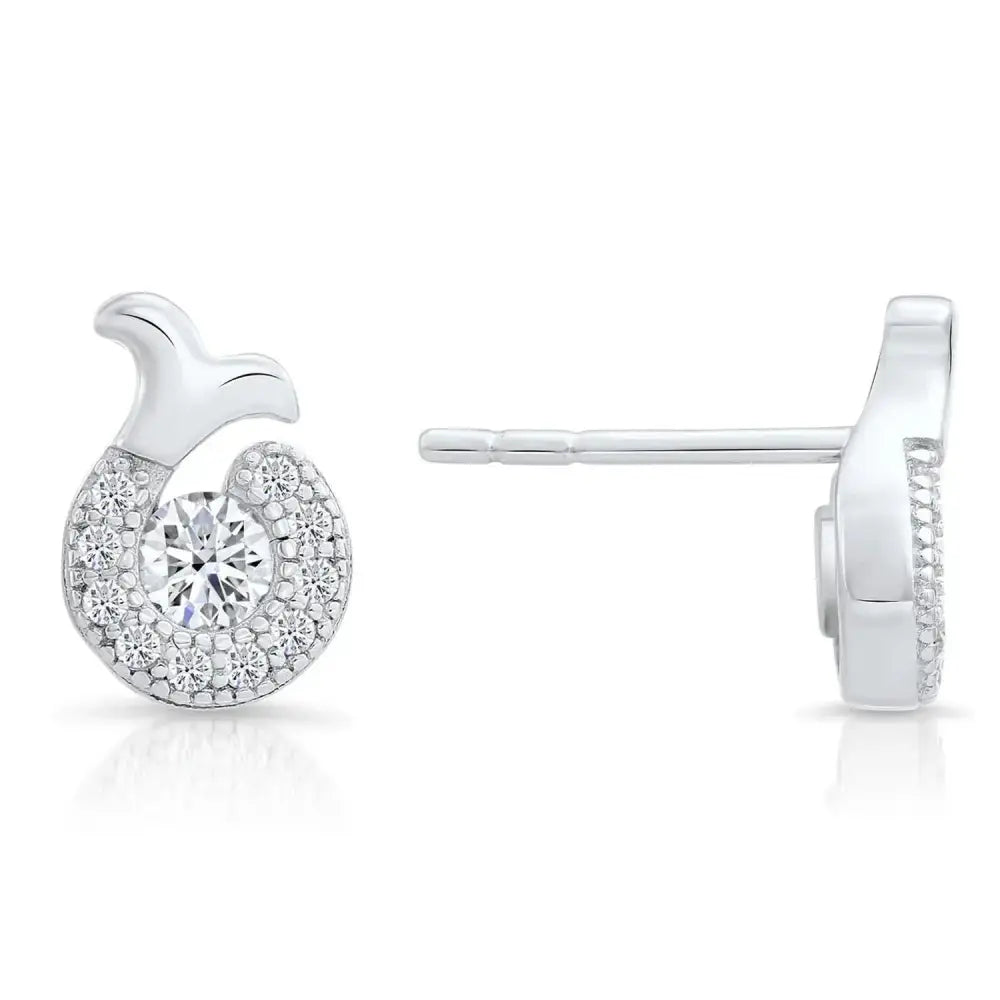 Exquisite CZ Shrimp Stud Earrings in Sterling Silver - A Delightful Seafood-Inspired Accessory.