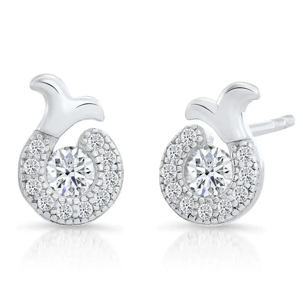 Exquisite CZ Shrimp Stud Earrings in Sterling Silver - A Delightful Seafood-Inspired Accessory.