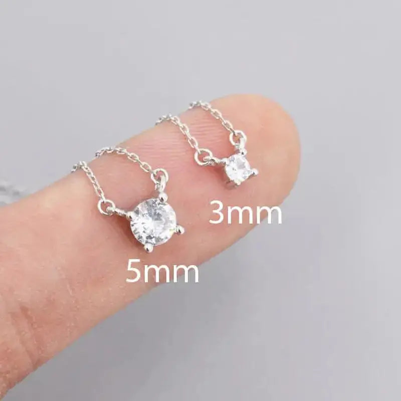 Extra Tiny CZ Necklace in Sterling Silver, Available in Two Stone Sizes, Silver or Gold, CZ Pendant Necklace