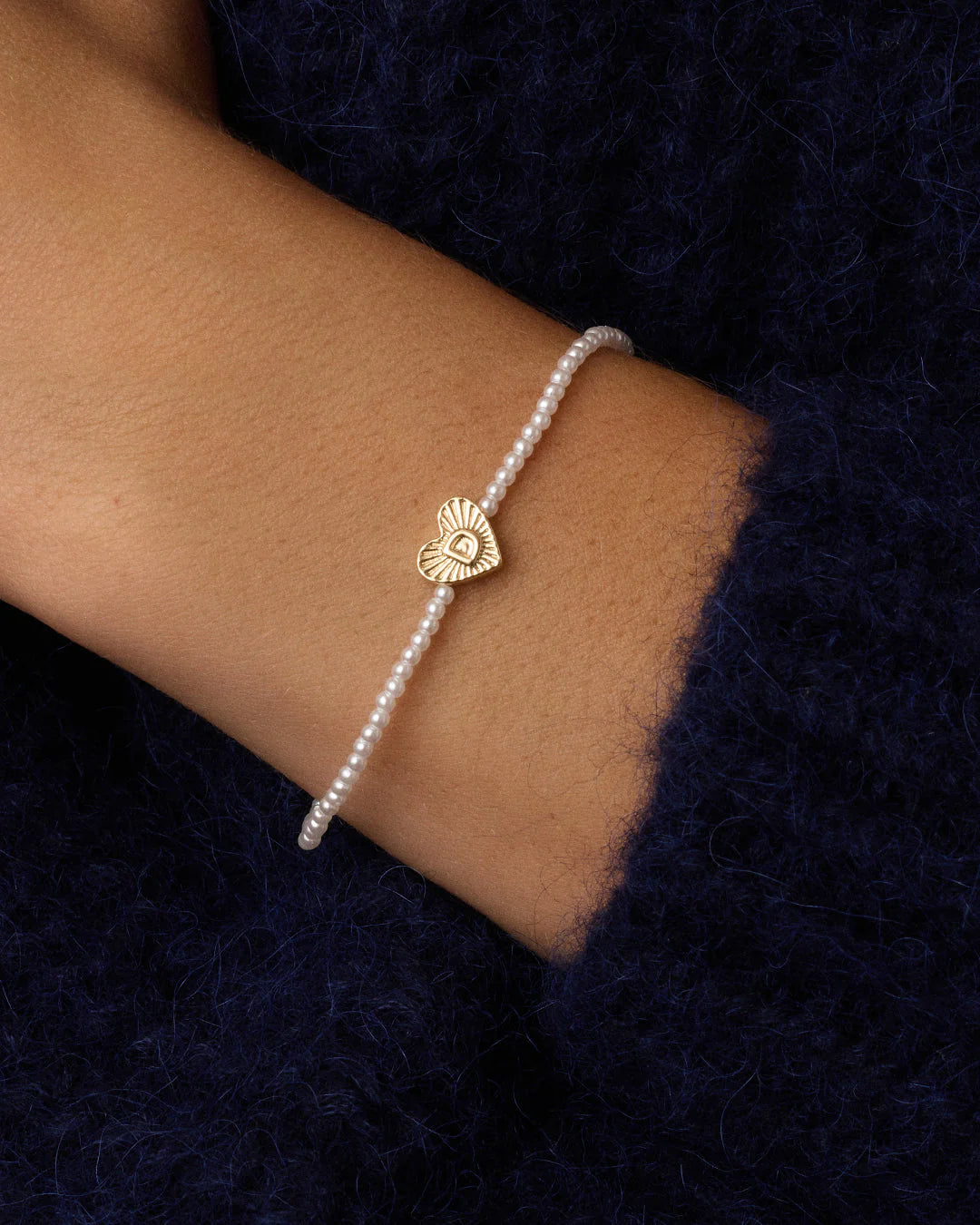 Pearl Vintage Heart Alphabet Bracelet