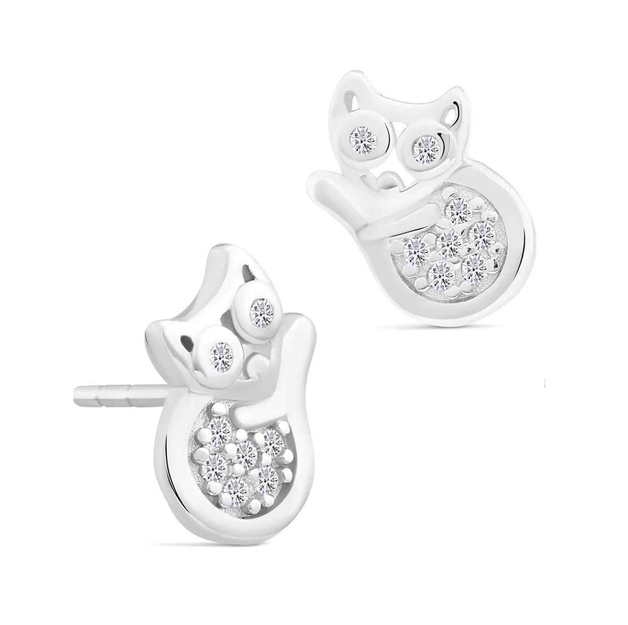 Elegant CZ Cat Stud Earrings in Premium Sterling Silver.