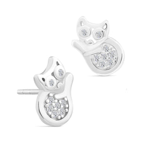 Elegant CZ Cat Stud Earrings in Premium Sterling Silver.