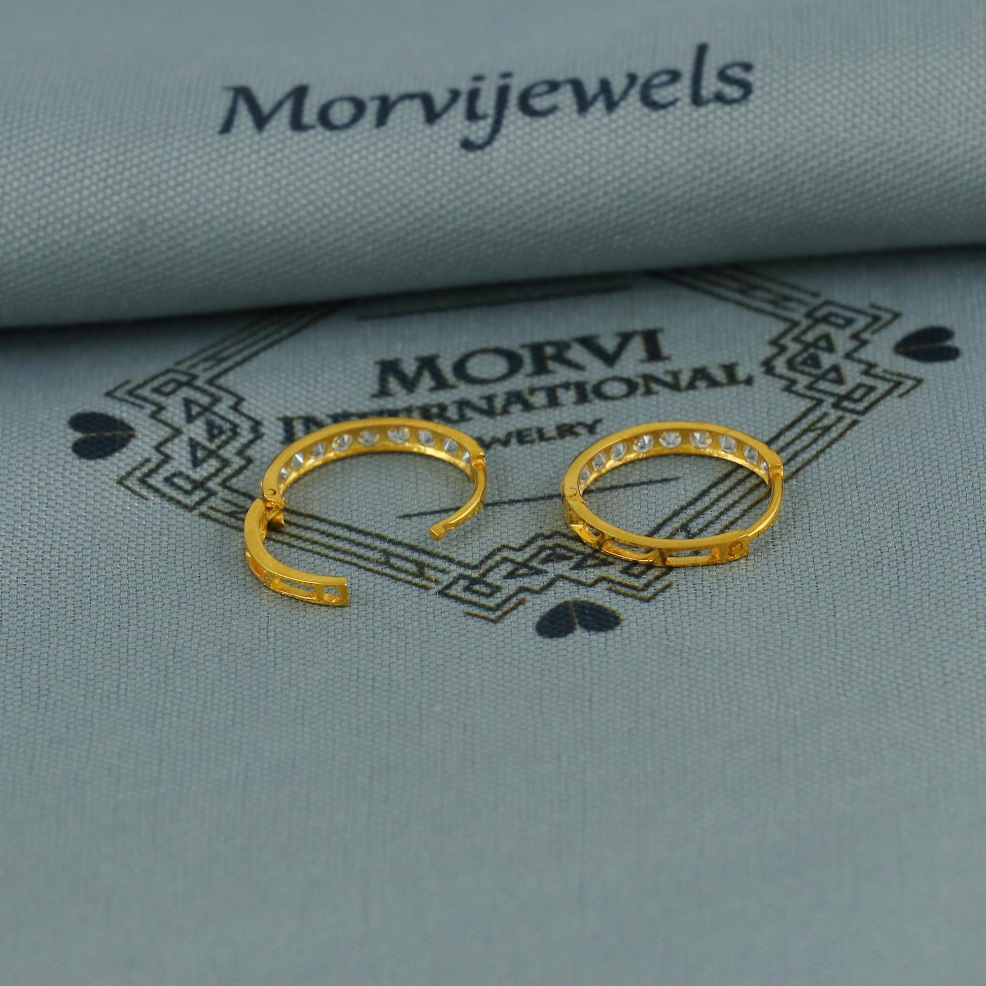 Real Solid 22K Gold Earrings, 22Kt Gold Earrings, Real Gold Hoop Earrings, Gold Huggies, 22Kt Gold Huggies, Zircon Huggie Hoop,