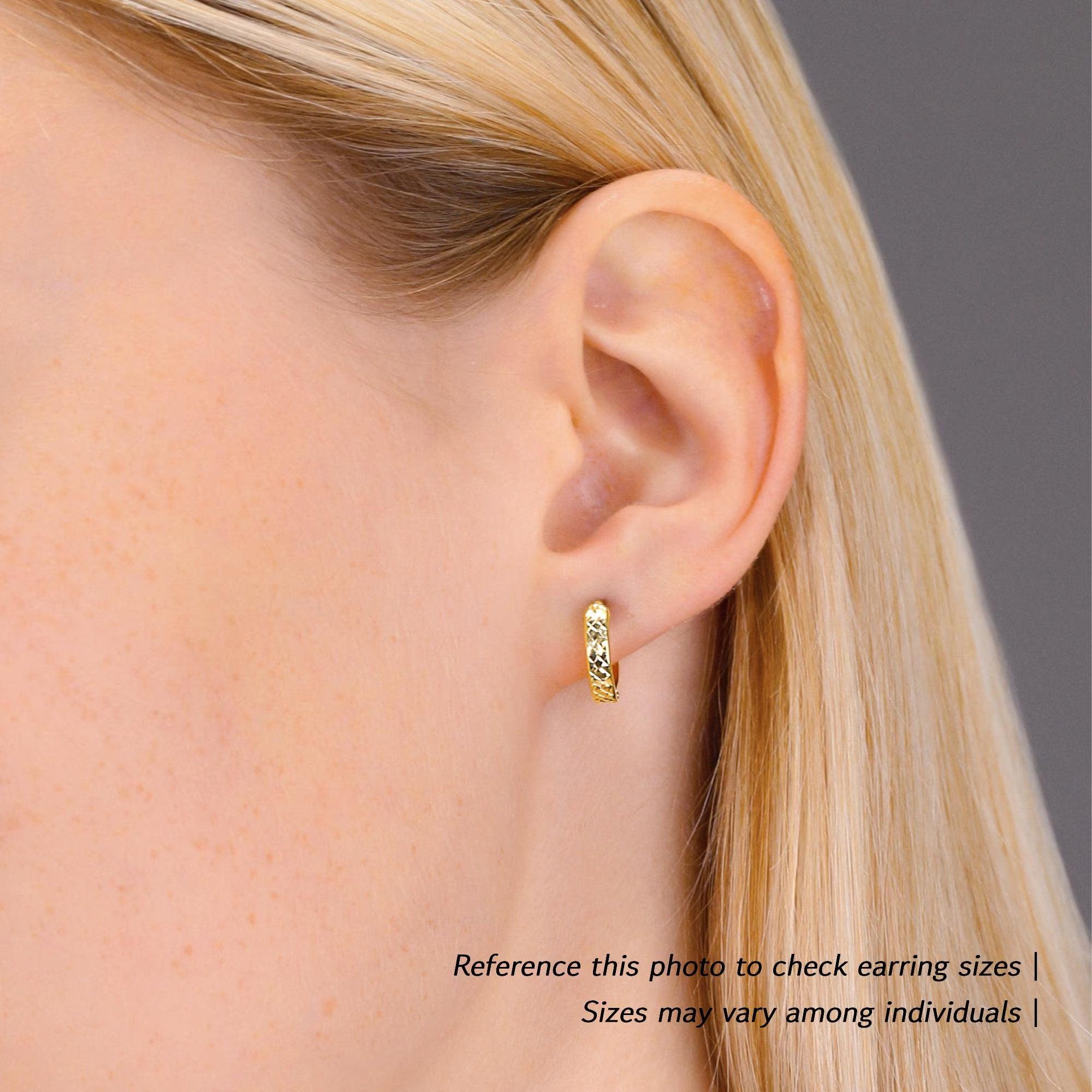 Stunning 14K Solid Gold Diamond-Cut Huggie Hoop Earrings for Women and Kids.