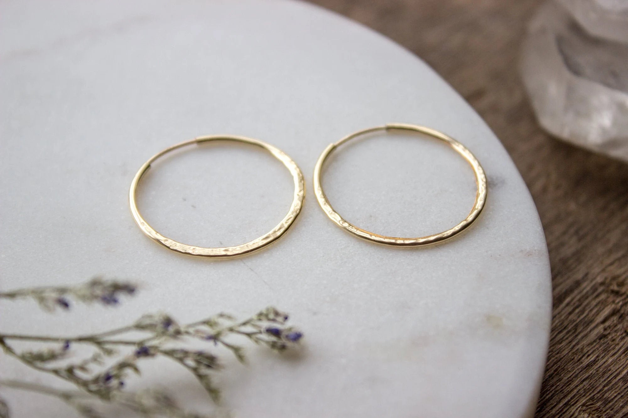 Hammered Gold Hoop Earrings, Textured Small Gold Earring Hoops, Medium 14K Gold Filled Simple Hoops, Hand Forged 25Mm - #04AE-05-043