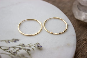 Hammered Gold Hoop Earrings, Textured Small Gold Earring Hoops, Medium 14K Gold Filled Simple Hoops, Hand Forged 25Mm - #04AE-05-043