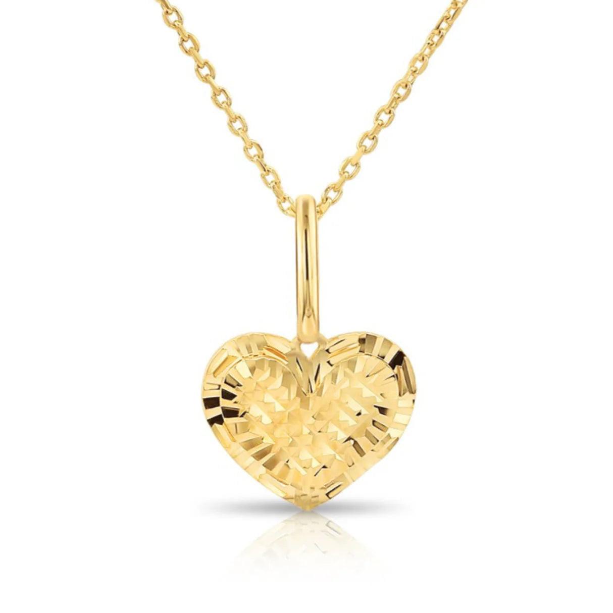 Stunning 14K Yellow Gold Diamond-Cut Heart Pendant Necklace – Perfect for Every Occasion!.