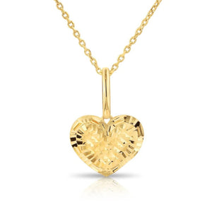 Stunning 14K Yellow Gold Diamond-Cut Heart Pendant Necklace – Perfect for Every Occasion!.