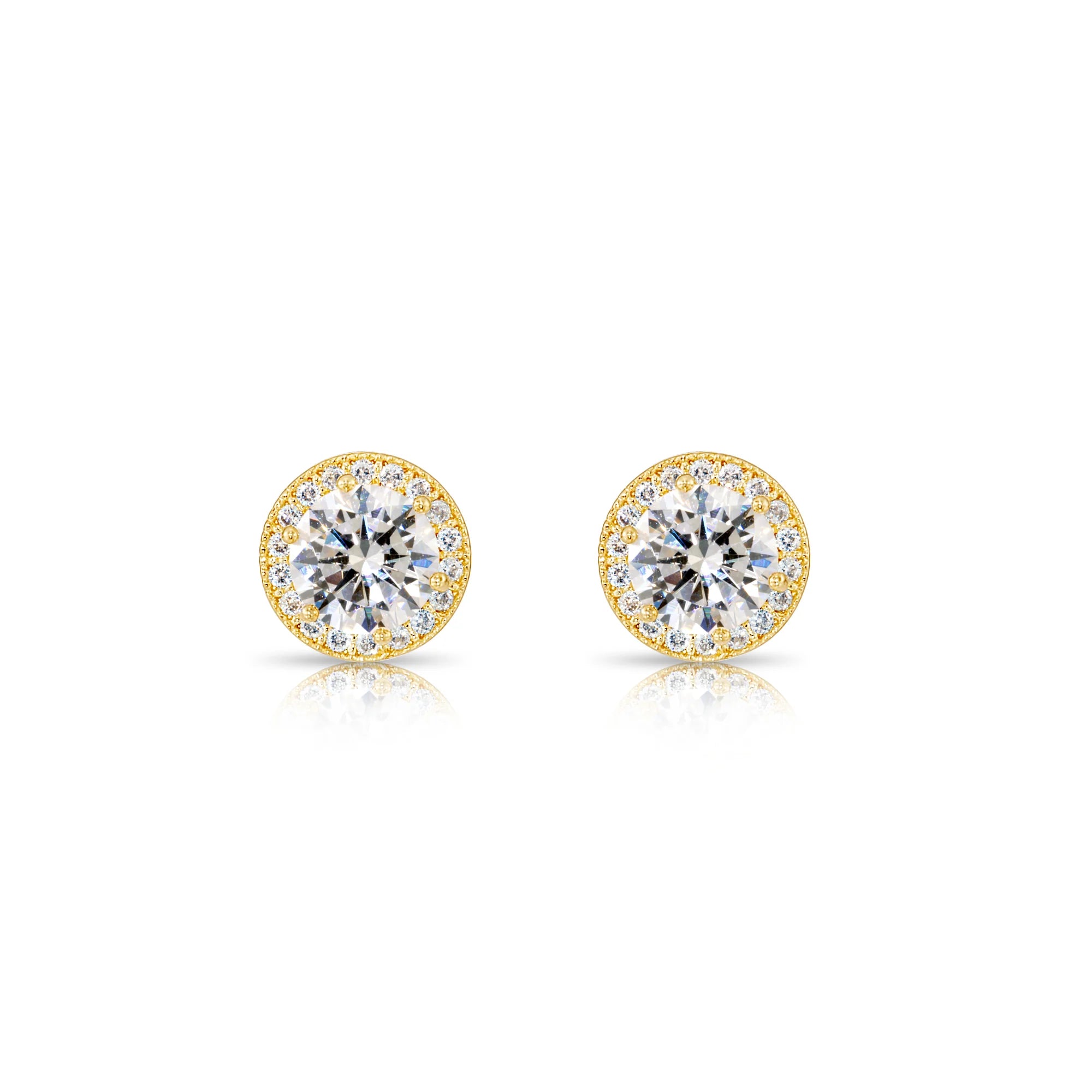 10K Yellow Gold Solitaire Halo Pushback Stud Earrings