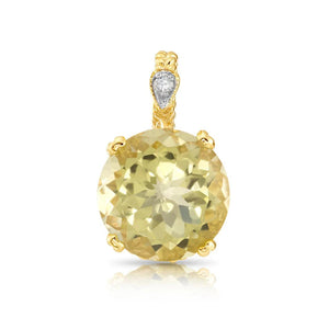 Stunning 14K Gold Yellow Topaz and Diamond Pendant Necklace.