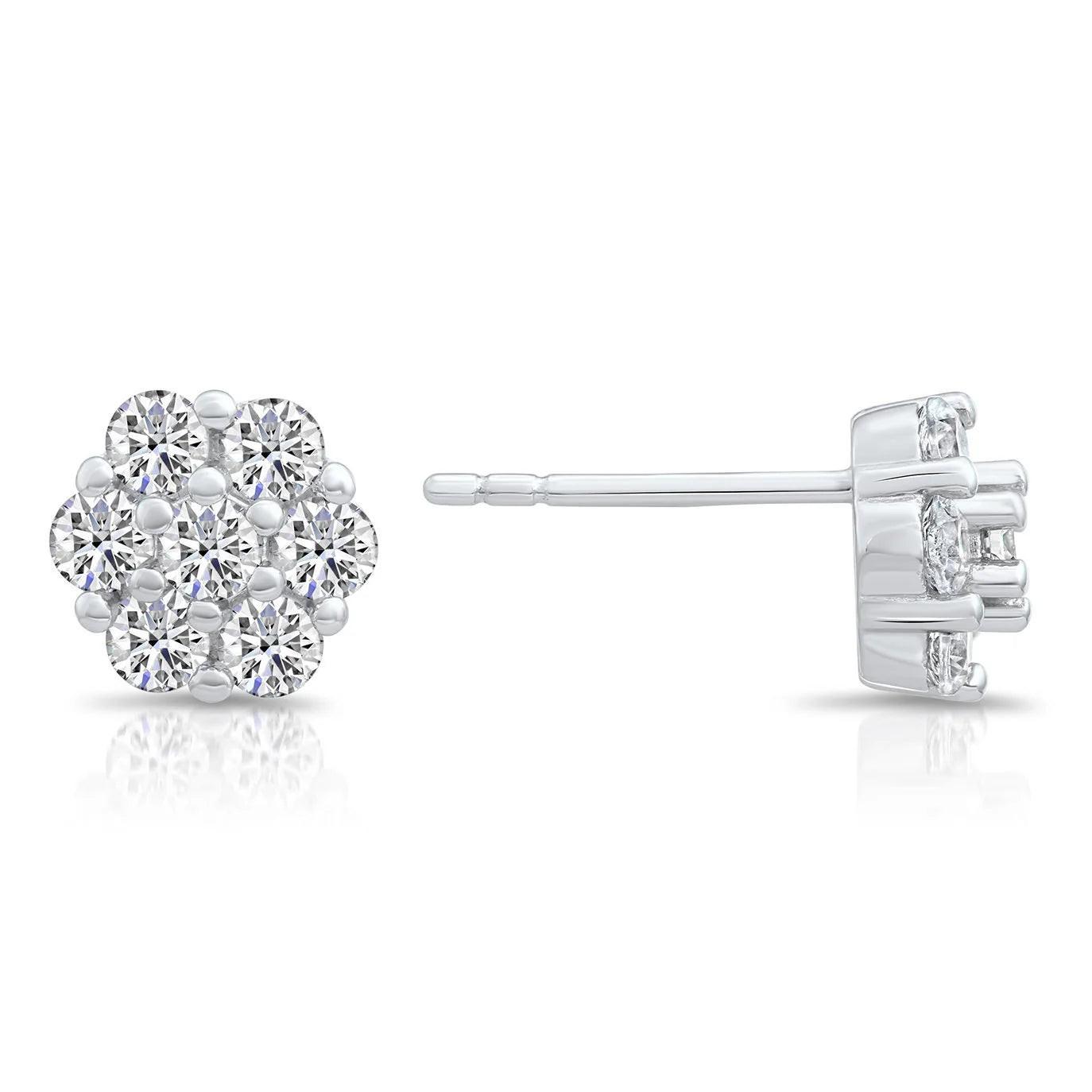 Stunning CZ Flower Stud Earrings in Sterling Silver - Perfect Gift!.