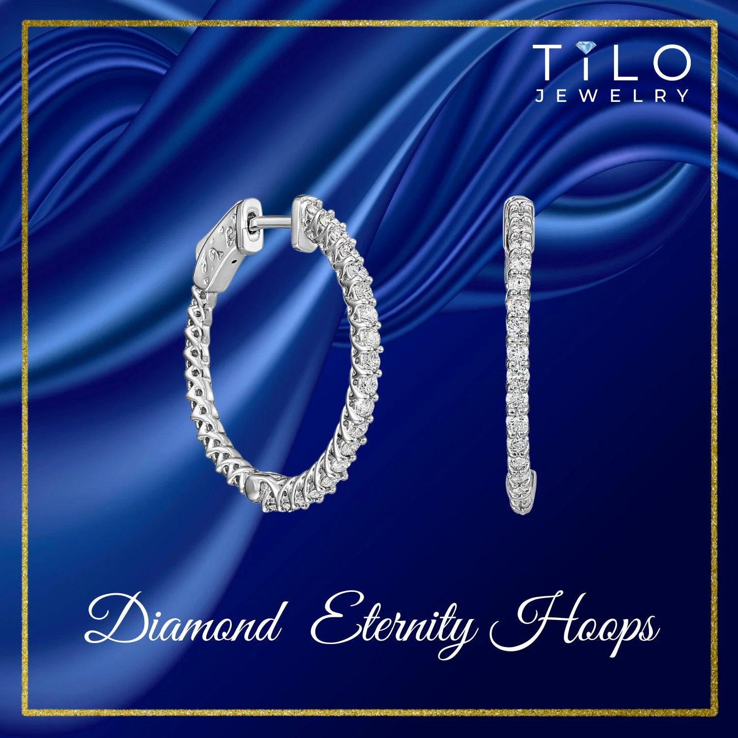 Stunning 14K White Gold Diamond Hoop Earrings - 1.02 Carats of Brilliance by TILO Jewelry.