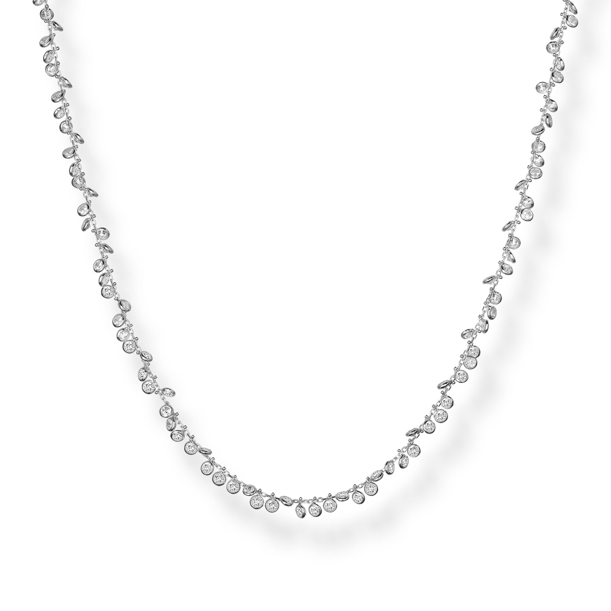 ECRIN | Dainty round Diamond Dangle Necklace, Diamond Station Bezel Necklace
