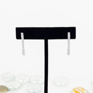 Dangle Drop Earrings, Sterling Silver, White Gold Rhodium Plating, CZ Diamonds Bar Earrings, Drop Earrings, Dangling Silver Earrings, Dainty