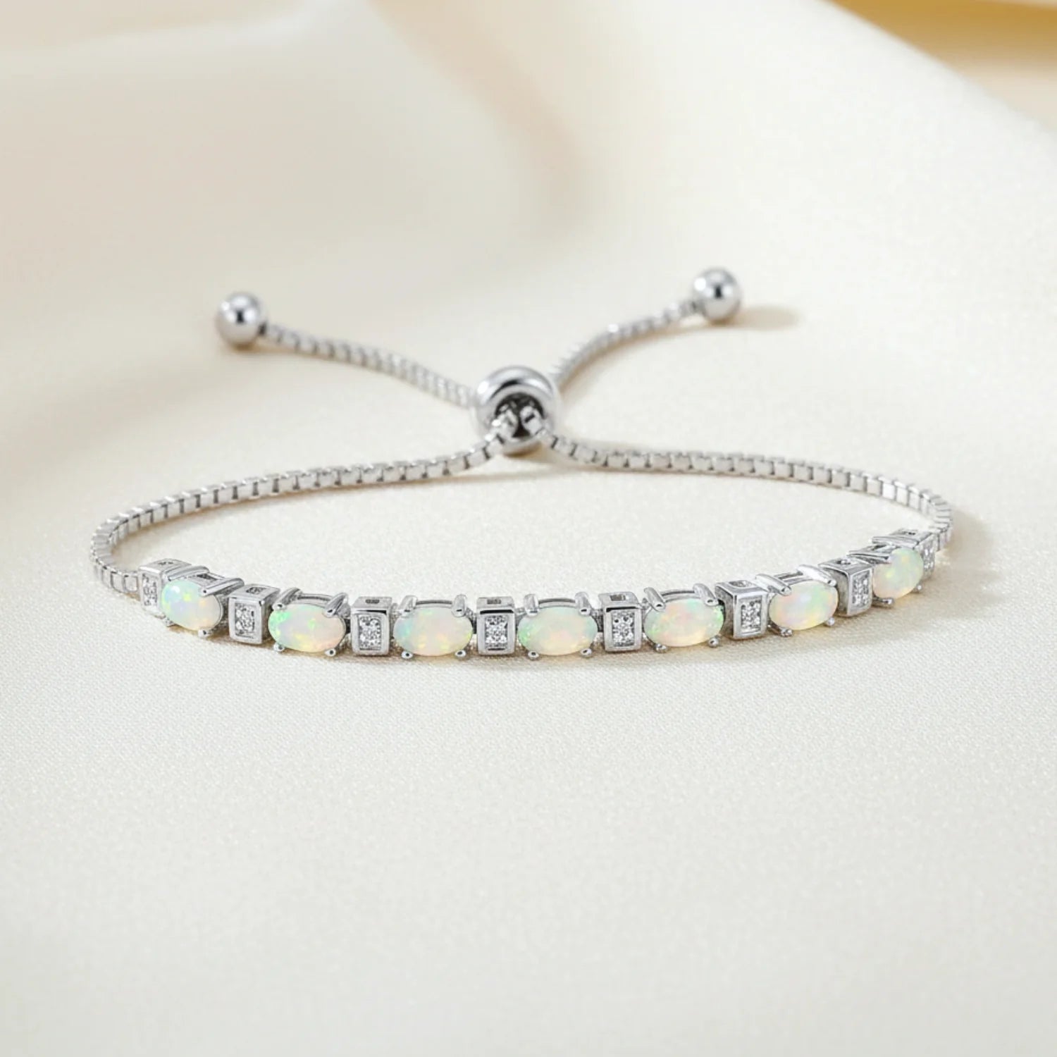 Sterling Silver Fire Opal Adjustable Bracelet