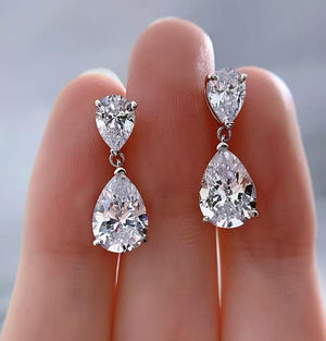 Pear Moissanite Drop Earrings, White Gold Moissanite Dangle Earrings, Sparkly Bridal Wedding Jewelry, Anniversary Gift for Her