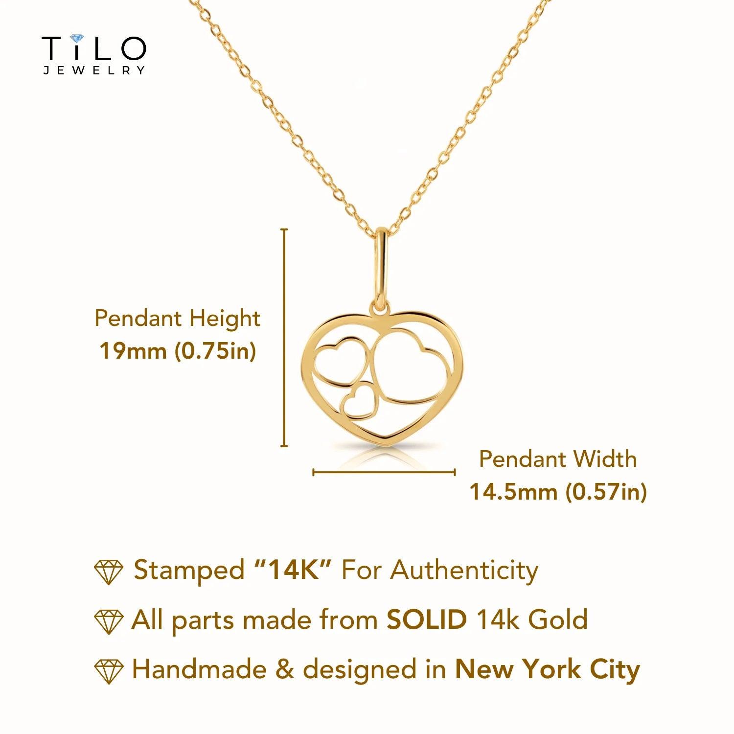 Stunning 14K Yellow Gold Triple Heart Pendant Necklace - The Perfect Timeless Gift.