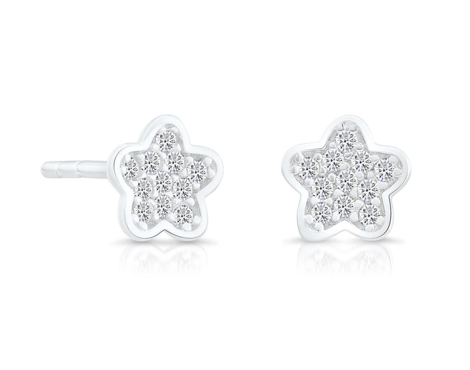 Sterling Silver CZ Little Flower Stud Earrings – Elegant & Chic Jewelry Accessory.