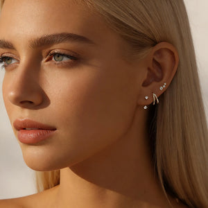 Gold Plated Earrings Set for Women Cubic Zirconia Stud Hoop Earrings Stack Female Casual Daily Jewelry Accessories