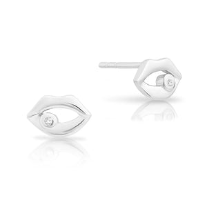 Sterling Silver CZ Lip Stud Earrings - Elegant and Chic Statement Jewelry.