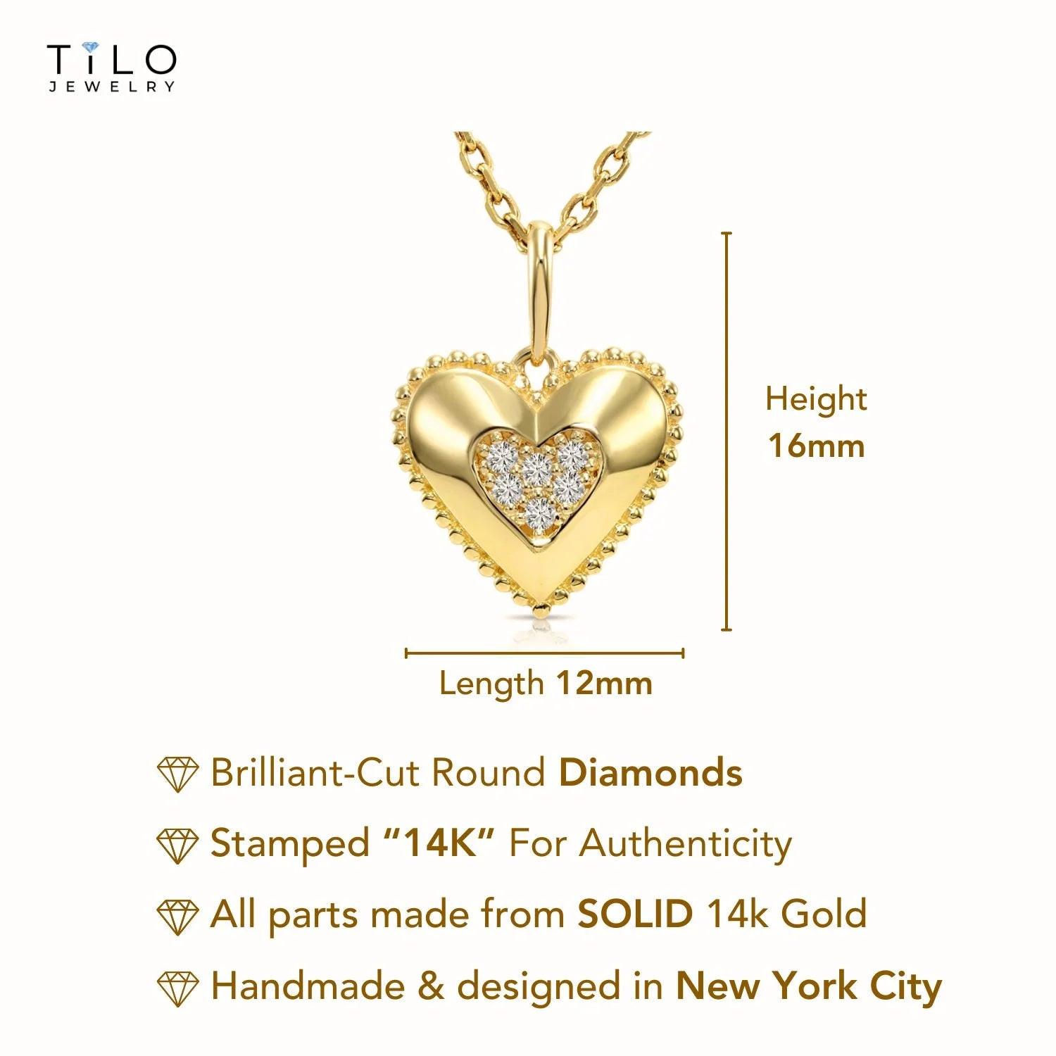 Elegant 14K Yellow Gold Heart Pendant Necklace Adorned with 0.15 Carats of Lab Diamonds.