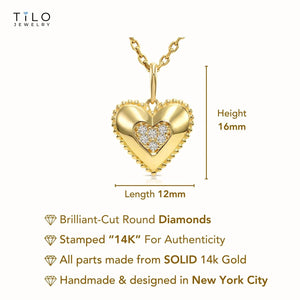 Elegant 14K Yellow Gold Heart Pendant Necklace Adorned with 0.15 Carats of Lab Diamonds.