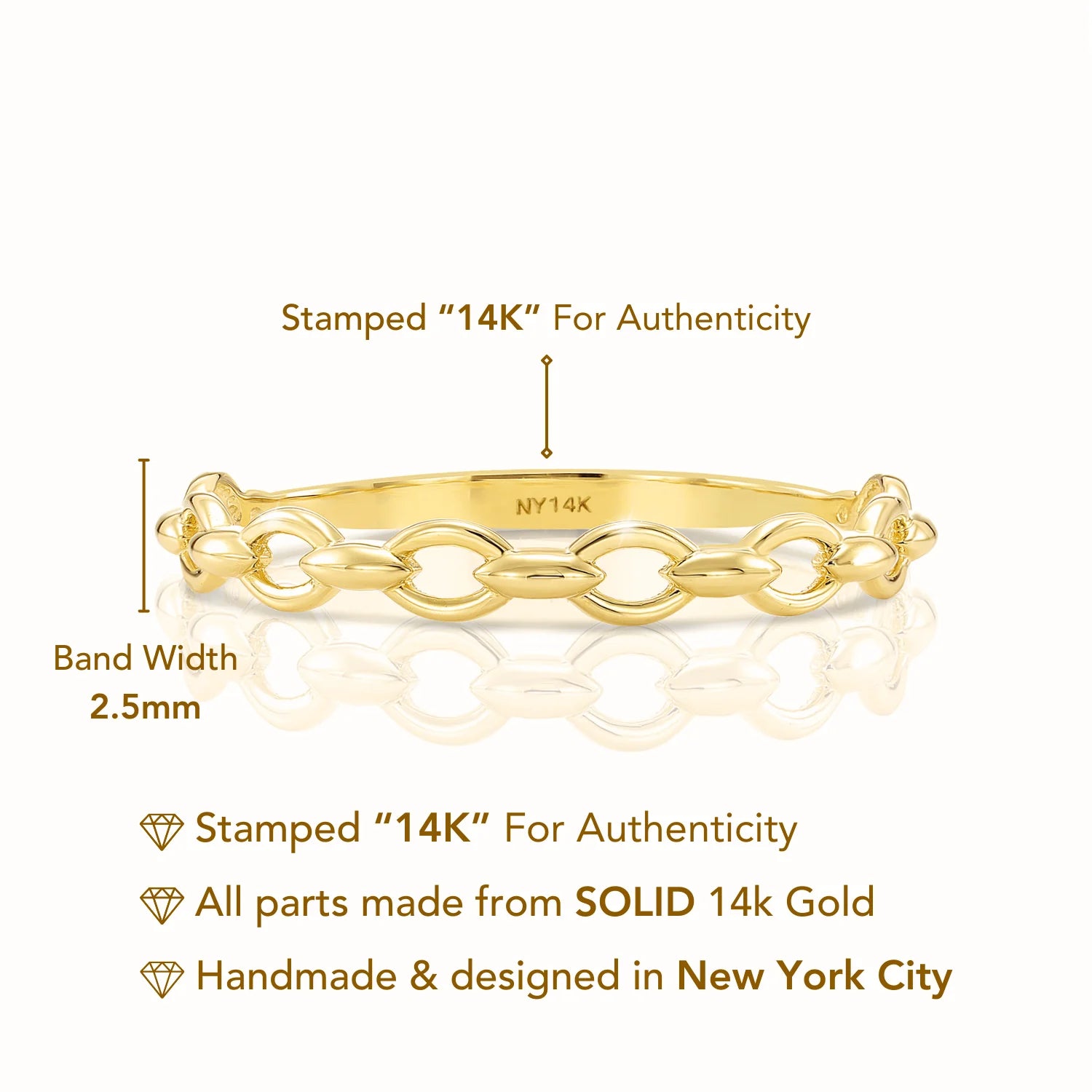 14K Yellow Gold Stackable Cuban Link Ring