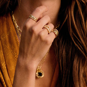 Stunning 18Ct Gold-Plated Amulet Band Ring.