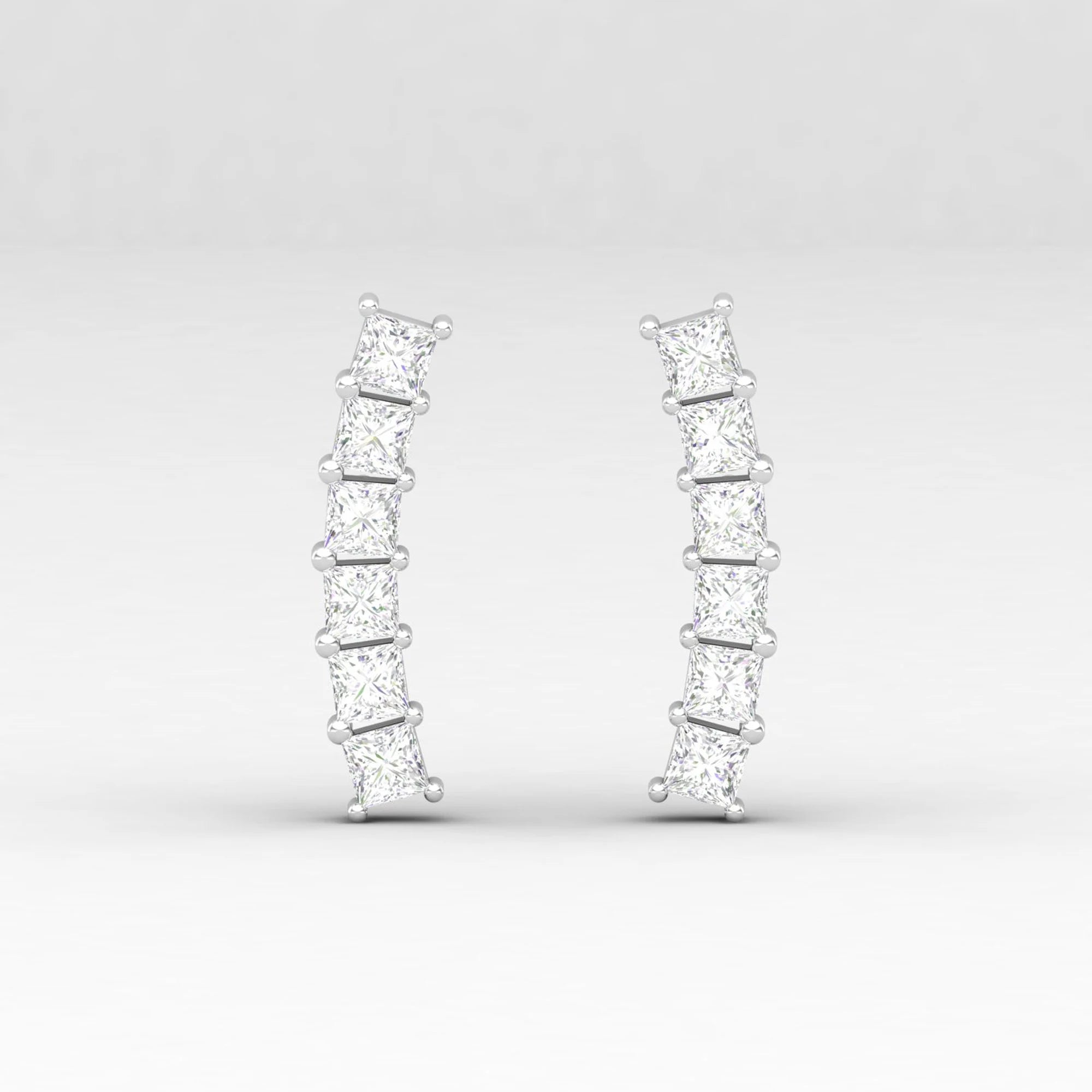 Princess Diamond Ear Climber, Princess Diamond Ear Crawler, Gift Idea , Earring for Women, Princess Cut Diamond Earrings, Diamond Earrings