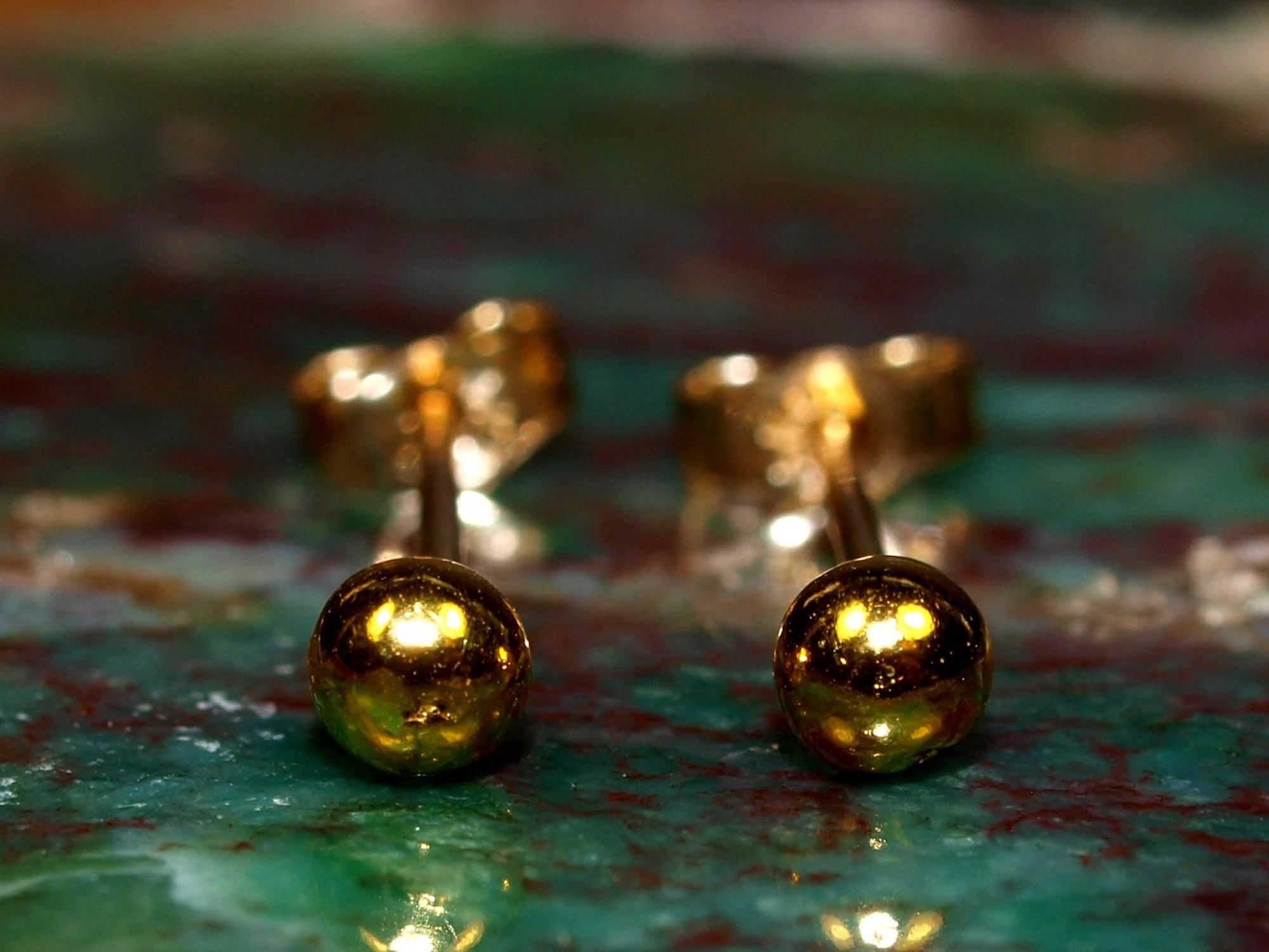 Elegant 24K Gold 3mm Ball Stud Earrings - Timeless Minimalist Design in Pure Solid Gold.