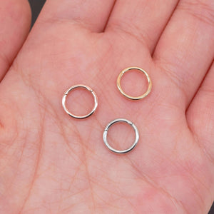 Elegant 14K Solid Gold Hinged Huggie Hoop Earrings & Nose Ring for Cartilage, Tragus, Helix, and Conch Piercings - Available in 16G & 18G.