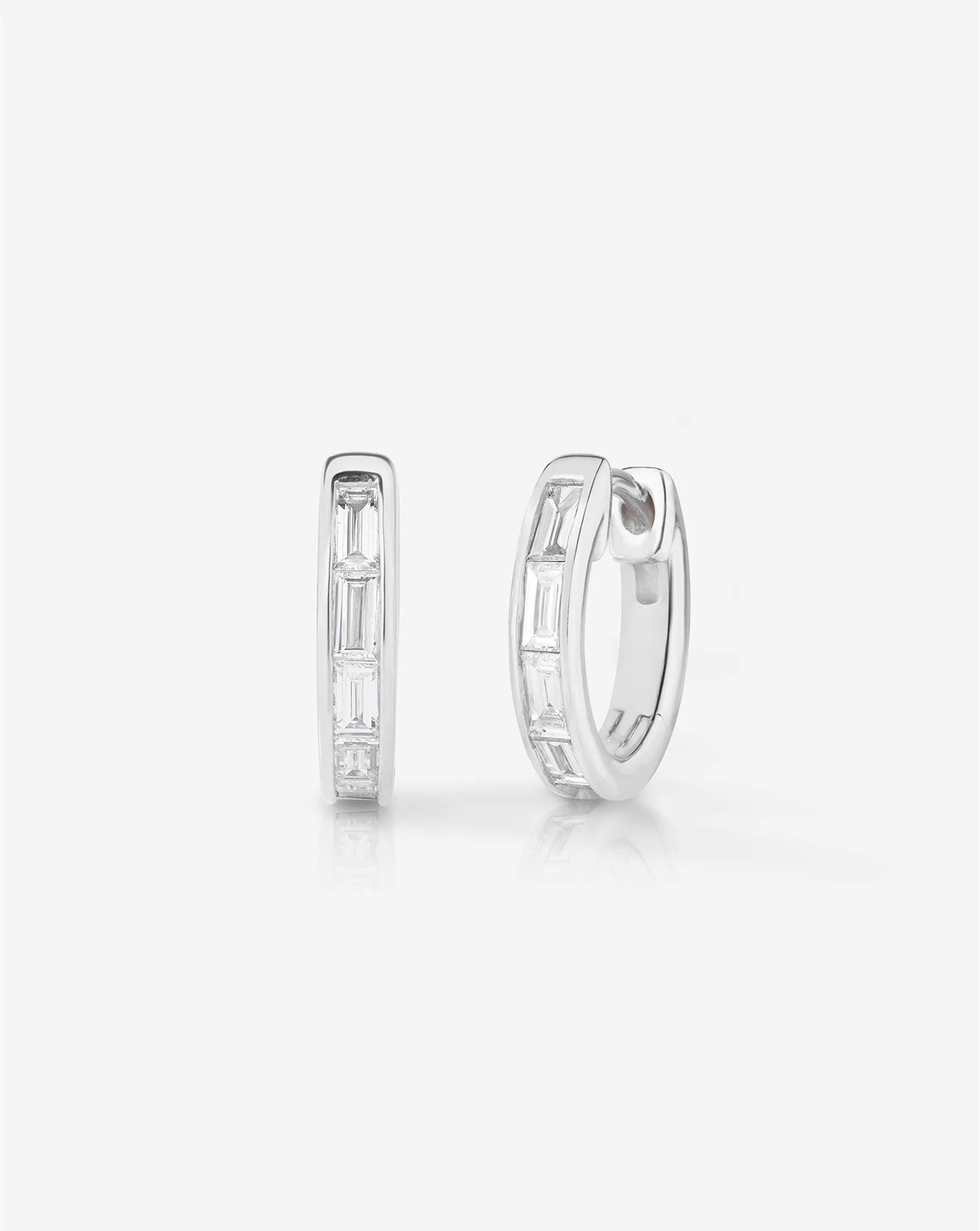 Stunning Baguette Channel-Set Huggie Earrings.