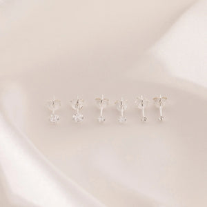 Set of 3 Pairs Cubic Zirconia Stud Earrings for Women in 925 Sterling Silver | 2Mm 3Mm 4Mm CZ Earrings | Minimalist | Bridesmaid Gift