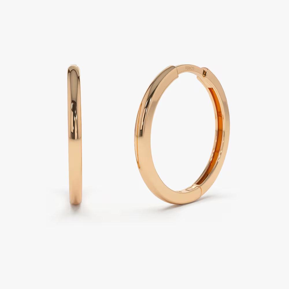14K Gold Dainty 20mm Hoop Earrings - Elegant Ferkos Fine Jewelry Gift for Her.