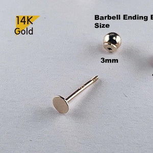 14K Solid Gold Thin Circle Earrings - 3mm & 4mm Piercing with Screw Ball Ends, Available in 4mm, 6mm & 8mm Post Barbell.