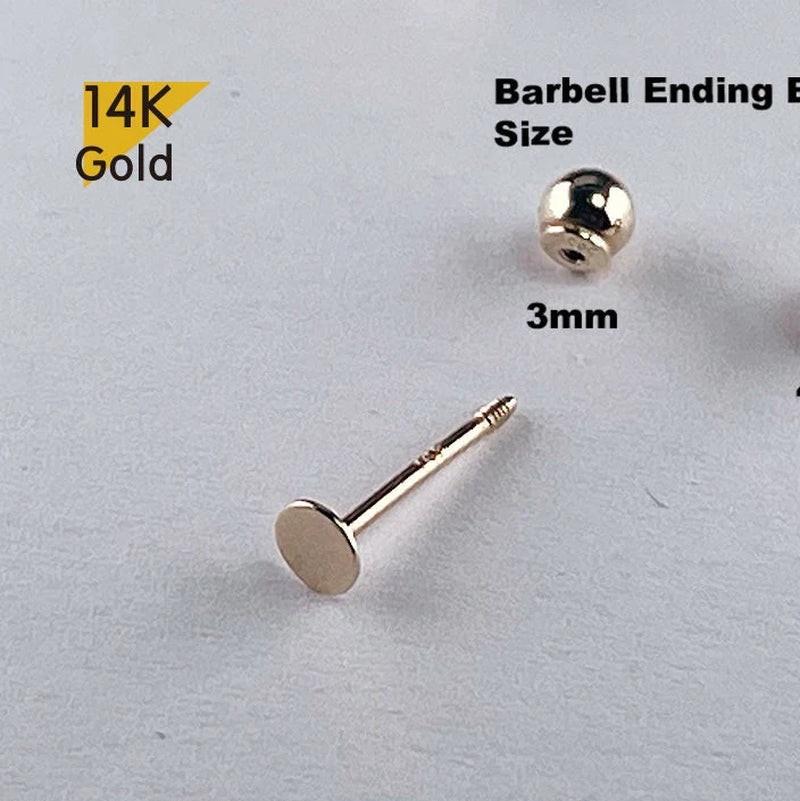 14K Solid Gold Thin Circle Earrings - 3mm & 4mm Piercing with Screw Ball Ends, Available in 4mm, 6mm & 8mm Post Barbell.