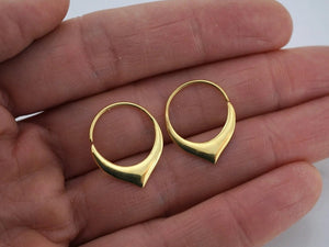 Dainty 18K Gold Petal Hoop Earrings - Tiny 14mm Floral Sleeper Hoops.