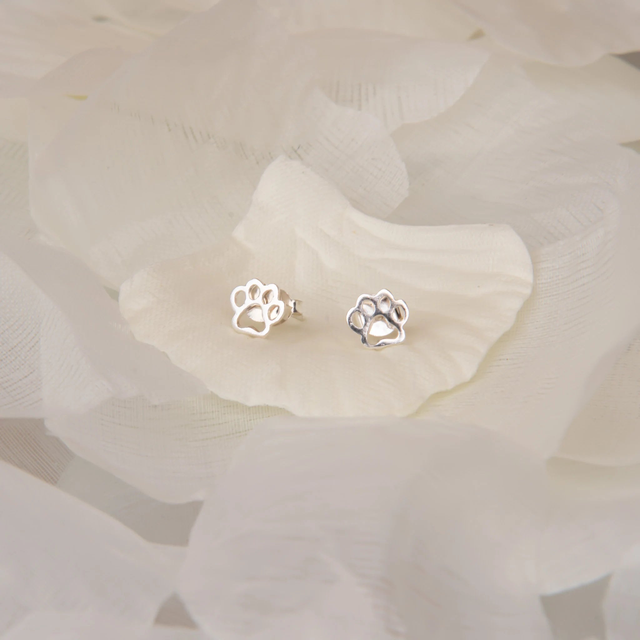 Sterling Silver Paw Stud Earrings | 6 Mm Cutout Paw Print Design | Hypoallergenic | Perfect Jewellery Gift for Animal Lovers