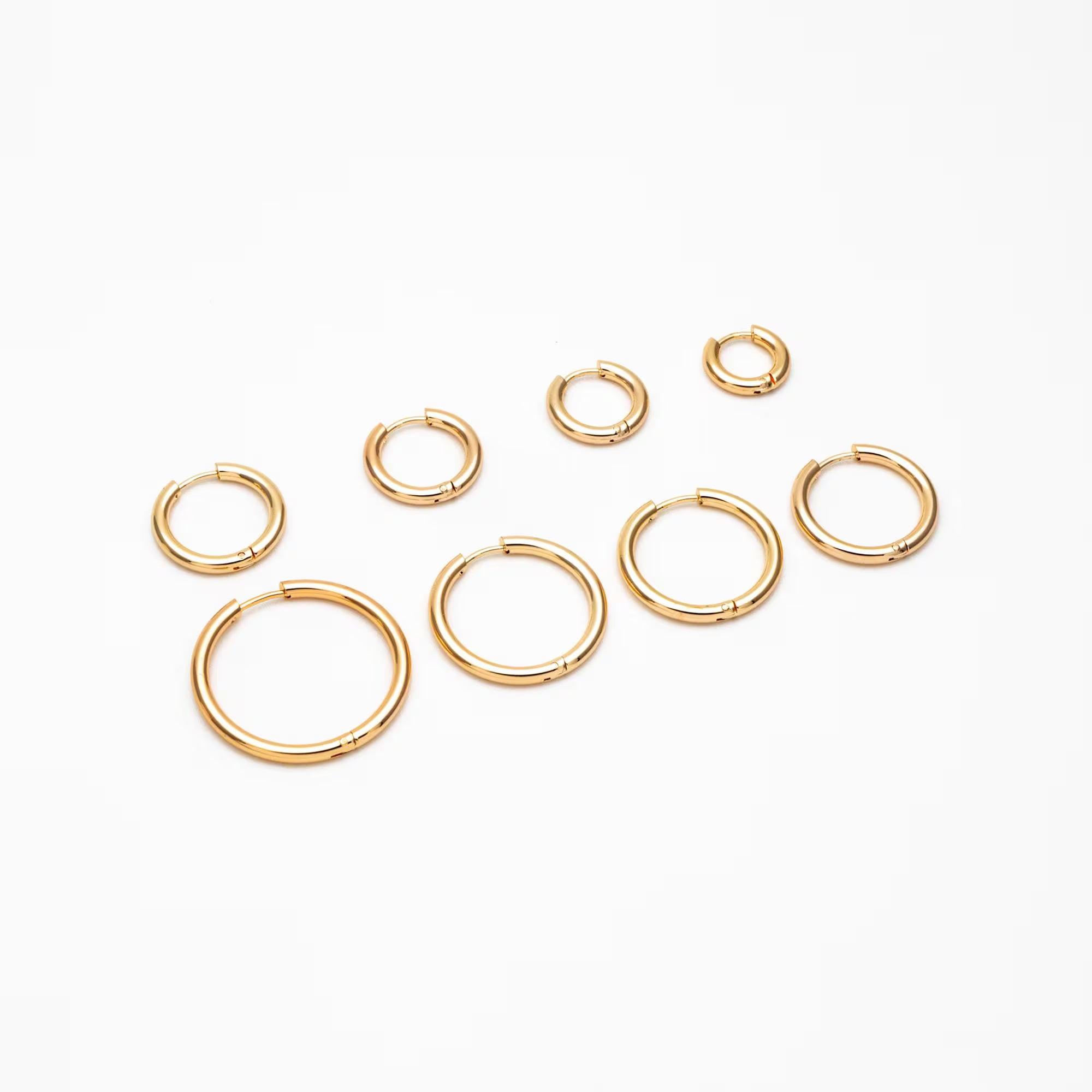 10 Pcs Gold & Silver Stainless Steel Huggie Hoop Earrings - 2.5mm Thick, 13-30mm Sizes.