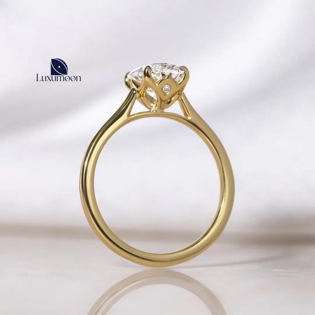 Oval Lab Grown Diamond Engagement Ring: 14K Solid Gold Solitaire