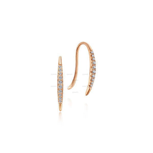 Tapered Moissanite Threader Drop Earrings, 14K Rose Gold Diamond Threader Earrings, Minimalist Threader Hook Earrings Thin Diamond Arc Hoops