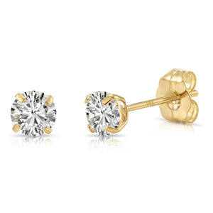 14K Yellow Gold Lab Diamond Stud Earrings, CVD Brilliant Solitaire round Diamond Studs, Pushback