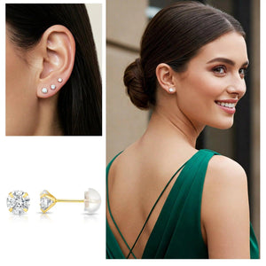 Stunning 14K Gold Cubic Zirconia Stud Earrings with Comfortable Silicone Push-Backs.