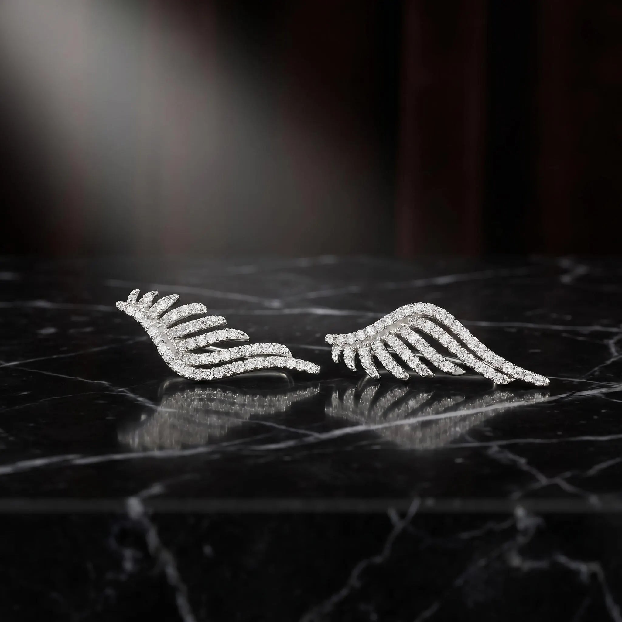 Sterling Silver Angel Wing Ear Climbers, Pave Crystal Earcuff, Fairy Core Earrings, Sweepup Climbing Earrings Gift, Wedding Gift